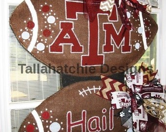 Texas A&M Burlap Football Door Hanger House Divided Football Football ...