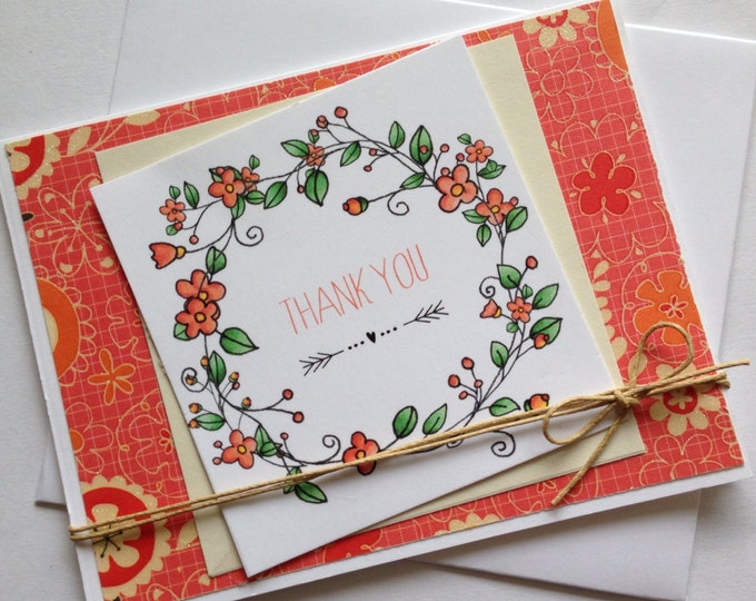 Set of 3 Floral Wreath Handmade Thank You Cards SOLD FOR CHARITY