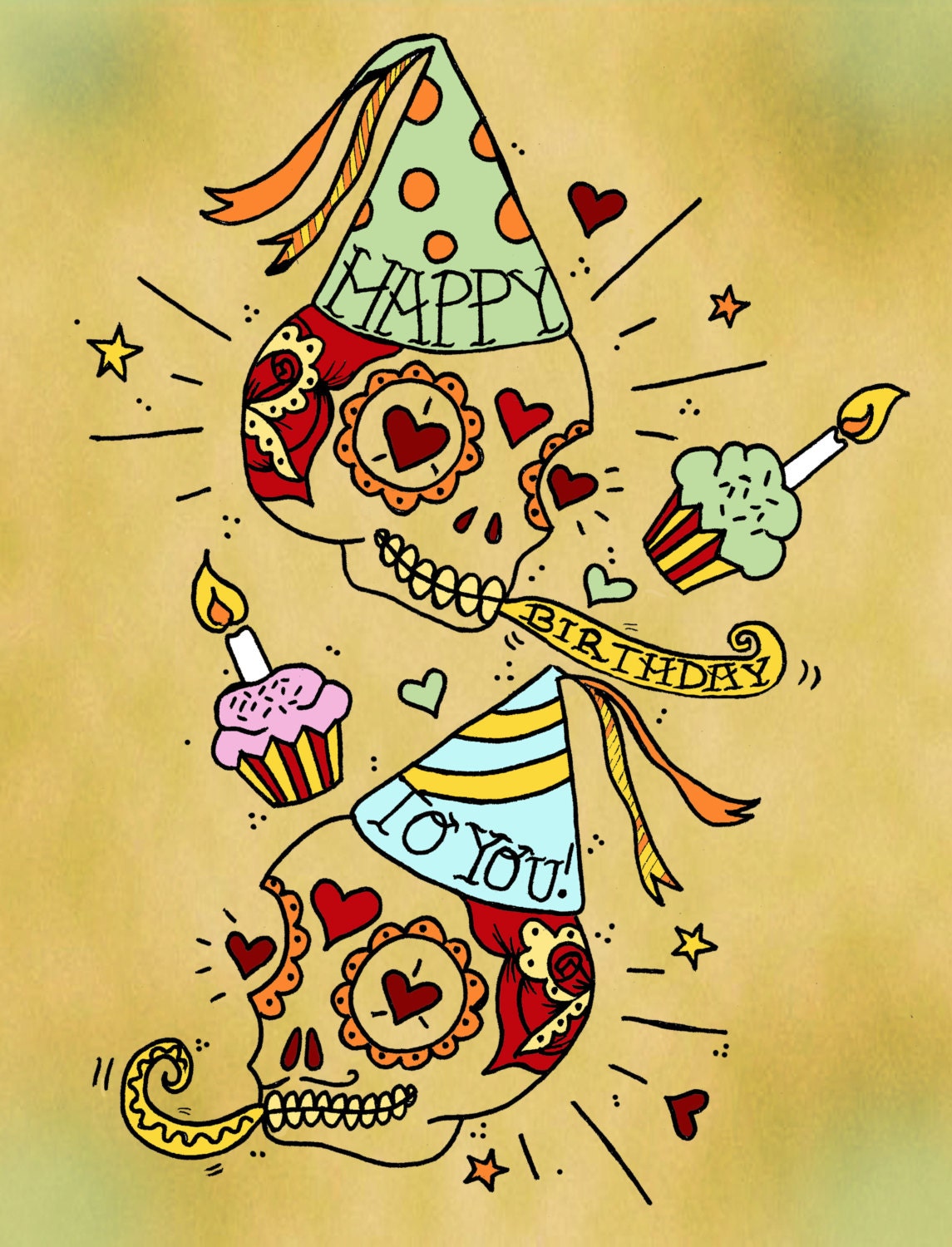 Sugar Skull Happy Birthday Card Day Of The Dead By DiabloJos