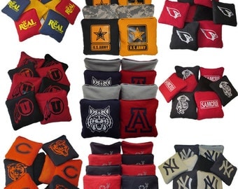 Custom Cornhole Bags - Set of 8 - Choose 2 colors and single color logo - 1 Year Warranty - Personalized Cornhole Bean Bags
