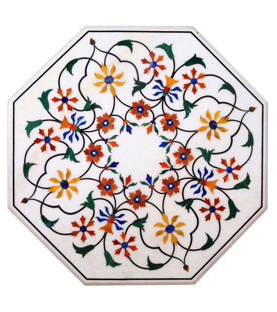 Coffee table marble inlay side tables hand made stone inlaid