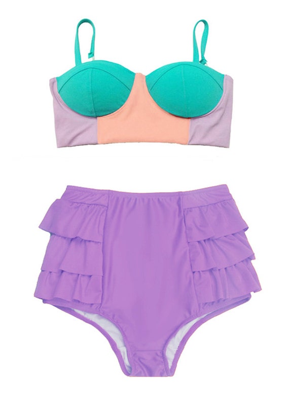 Pastel Midkini Bra Top and Violet Ruffle Fringe by venderstore