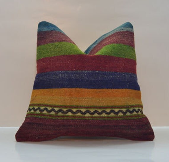 Decorative Throw Pillow Ethnic Kilim Pillow by PillowsHistoric