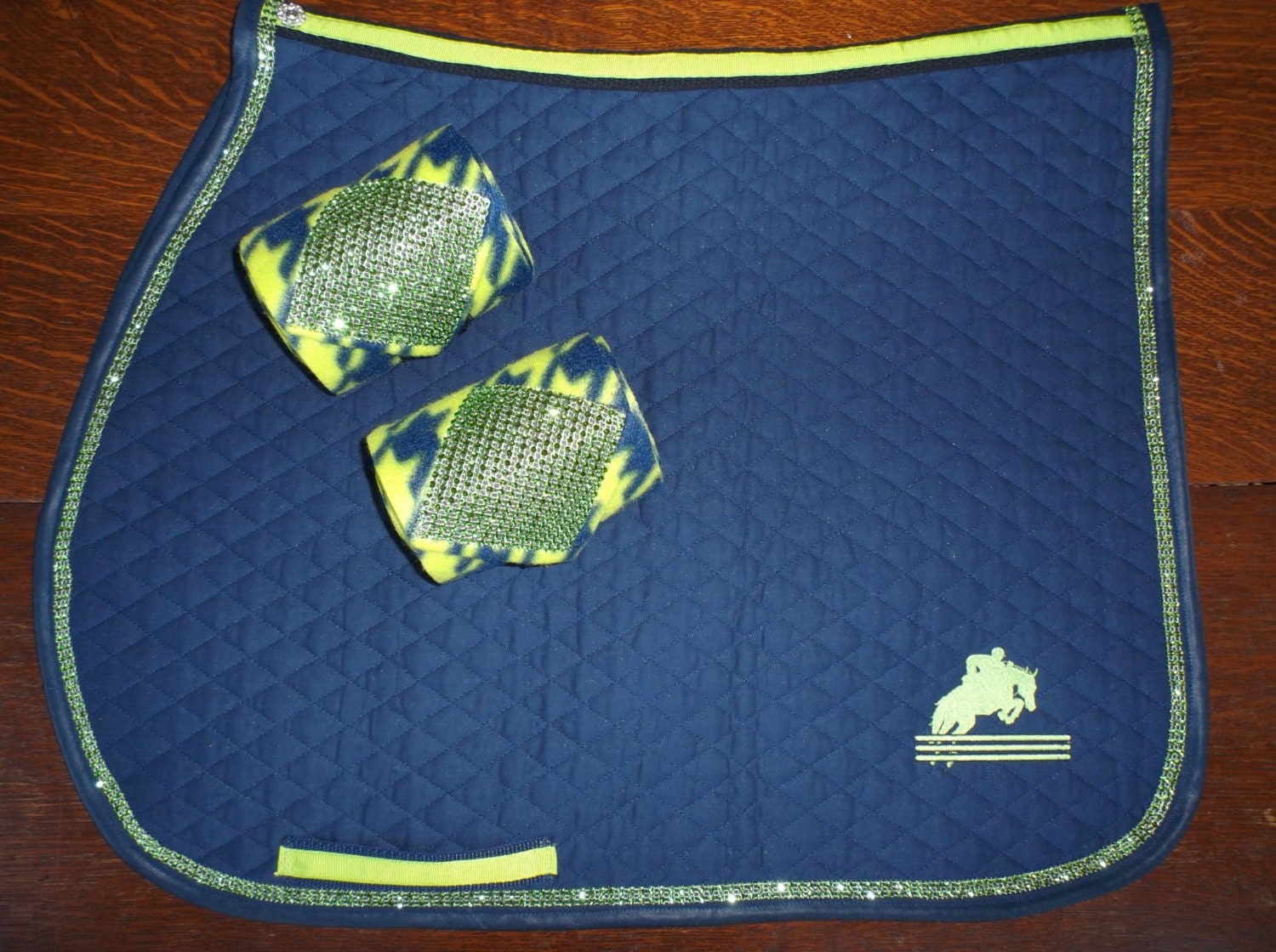 New Custom English All Purpose Saddle Pad Navy and Lime Green