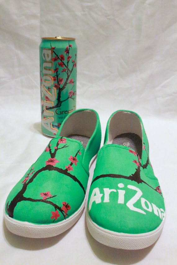 Arizona Green Tea Themed Painted Shoes by JessiKundrickShoeArt