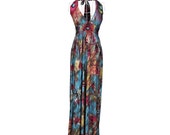 Items similar to TopTie Flaming Peacock Feather Print Empire Waist Maxi ...