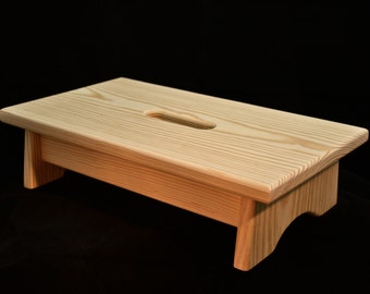 Small Wood Step Stool with Handle Hole Unfinished Pine 16"L x 9"W x 4"H