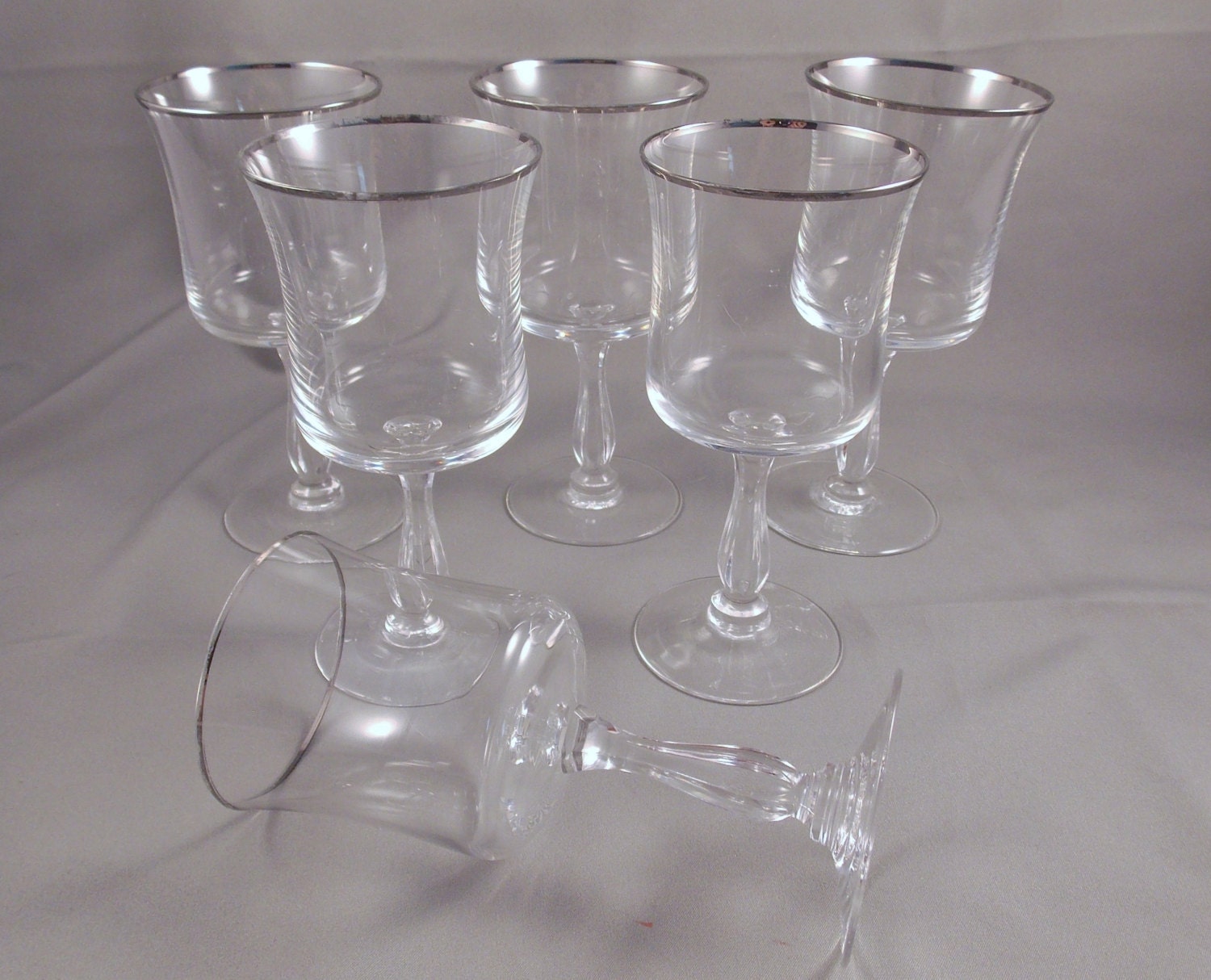 Vintage Crystal Wine Glasses Silver Trim Set Of 6 Free