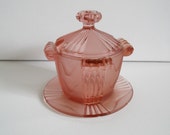 Pink glass vintage sugar bowl with lid
