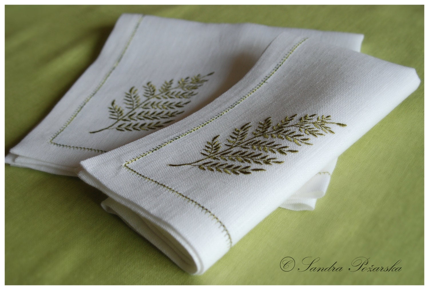 Natural linen embroidered napkins set of 6