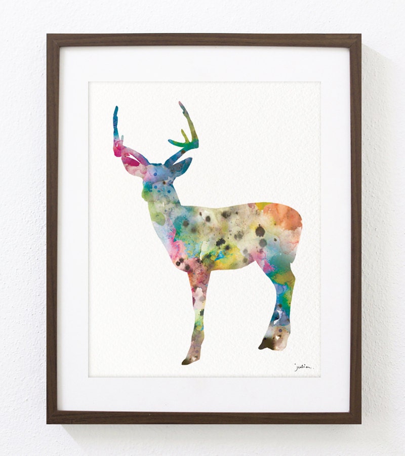 Colorful Deer Watercolor Art Print Deer Art Painting