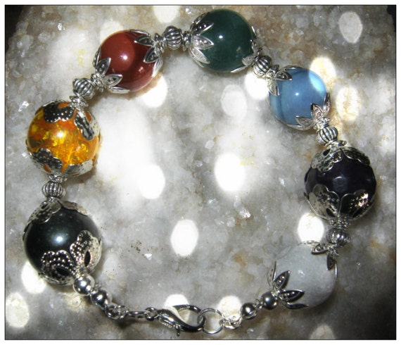 Beautiful Handmade Silver Chakra Bracelet with 7 Gemstones