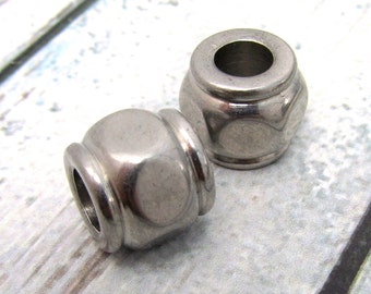 Large Hole Bead - Stainless Steel Jewelry Beads Six Sided - Hexagon Bead 11x12x12mm - Stainless Steel Beads, Set of 2 Large Bead (100)