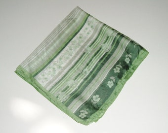 60s Vintage Green Scarf - St. Patrick's Day - Green Stripes and Floral Scarf