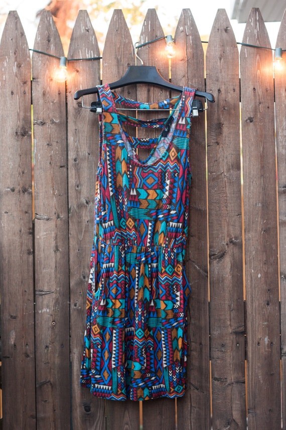 Native American Print Dress with Pockets