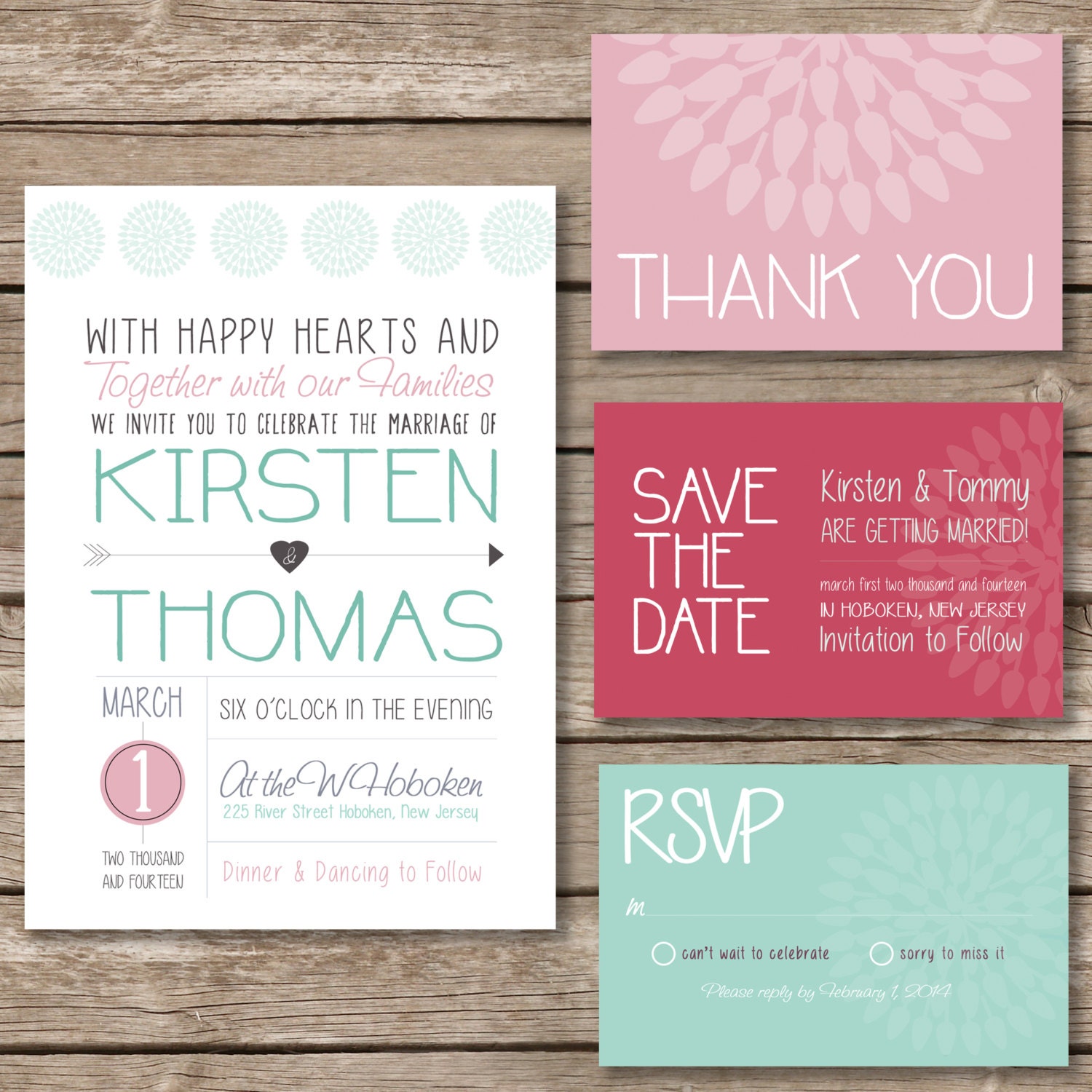 Printable Wedding Invitation Set Package Floral Design
