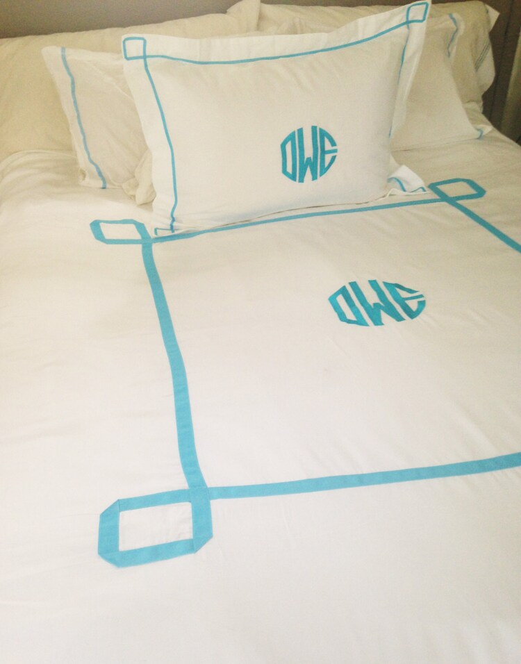 Monogram King Pillow Sham with Ribbon Trestle by SouthernLinen