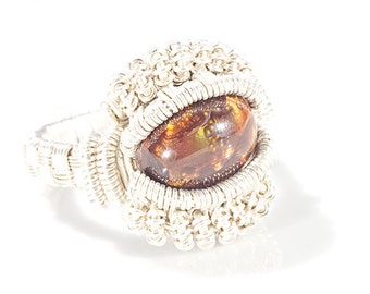 Fire agate heady wire wrap ring size 13.5 , Fire agate ring