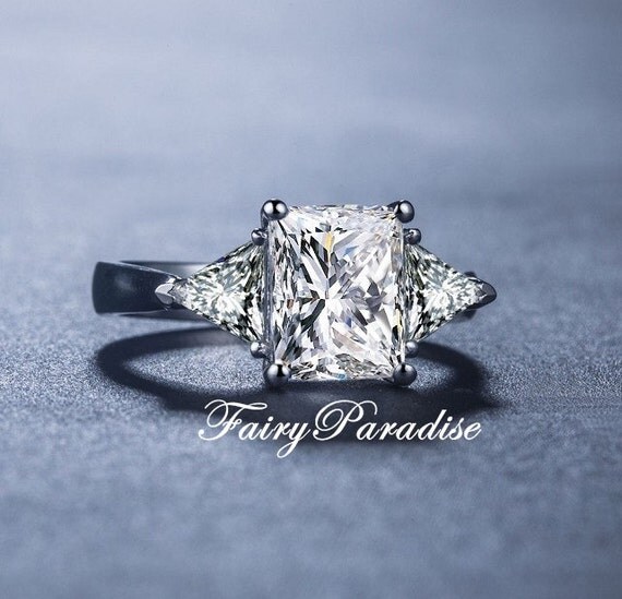 2.5 Ct Radiant Cut Engagement Ring Three Stones Promise Ring