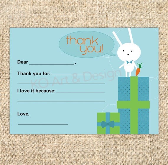 Cute Printable Thank You Note Card Template for Boys and