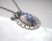 Cameo pendant,cameo necklace Cameo shabby chic Cherry  and pearls filigree silver Floral beadwork bib necklace.