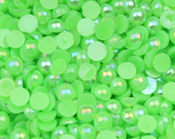 AB Green Half Pearl Gems Flat Back Face Art Nail Art Scrapbook Phone Decoration Cabochon 2mm 3mm 4mm 5mm 6mm 8MM