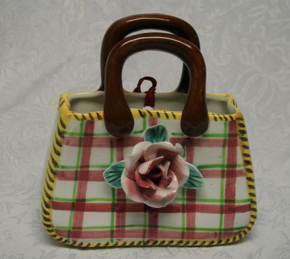 Clearance Item-- Porcelain Small Purse with a Rose in the Center of ...