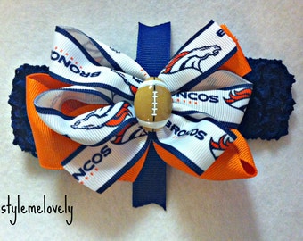 Denver Broncos Baby Girl Boutique Bow Crocheted Headband