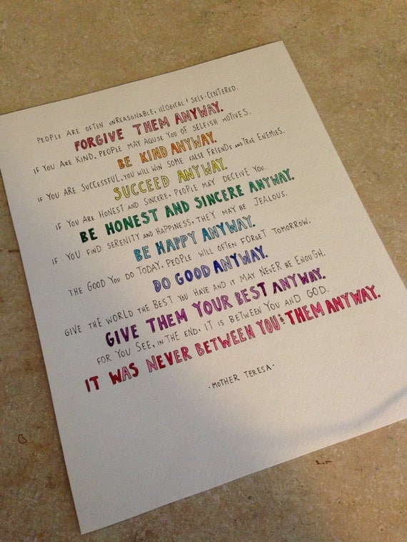 11x14 print of original Mother Teresa do it anyway poem