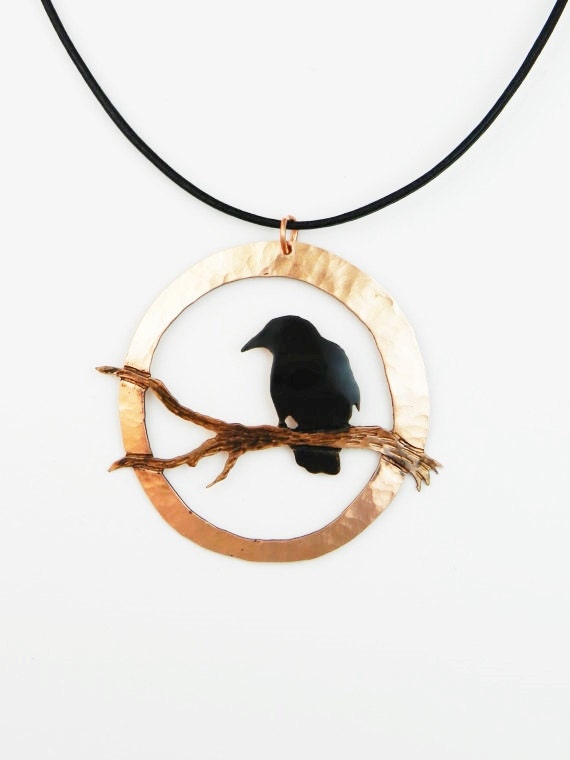 crow pendant, crow necklace, raven necklace, copper crow jewelry, metal crow art, copper statement necklace, rook jewelry, goth crow, corvus