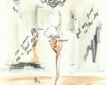 Chandelier Sia Dance Watercolor Art Print 8x10 Jimigem Illustration
