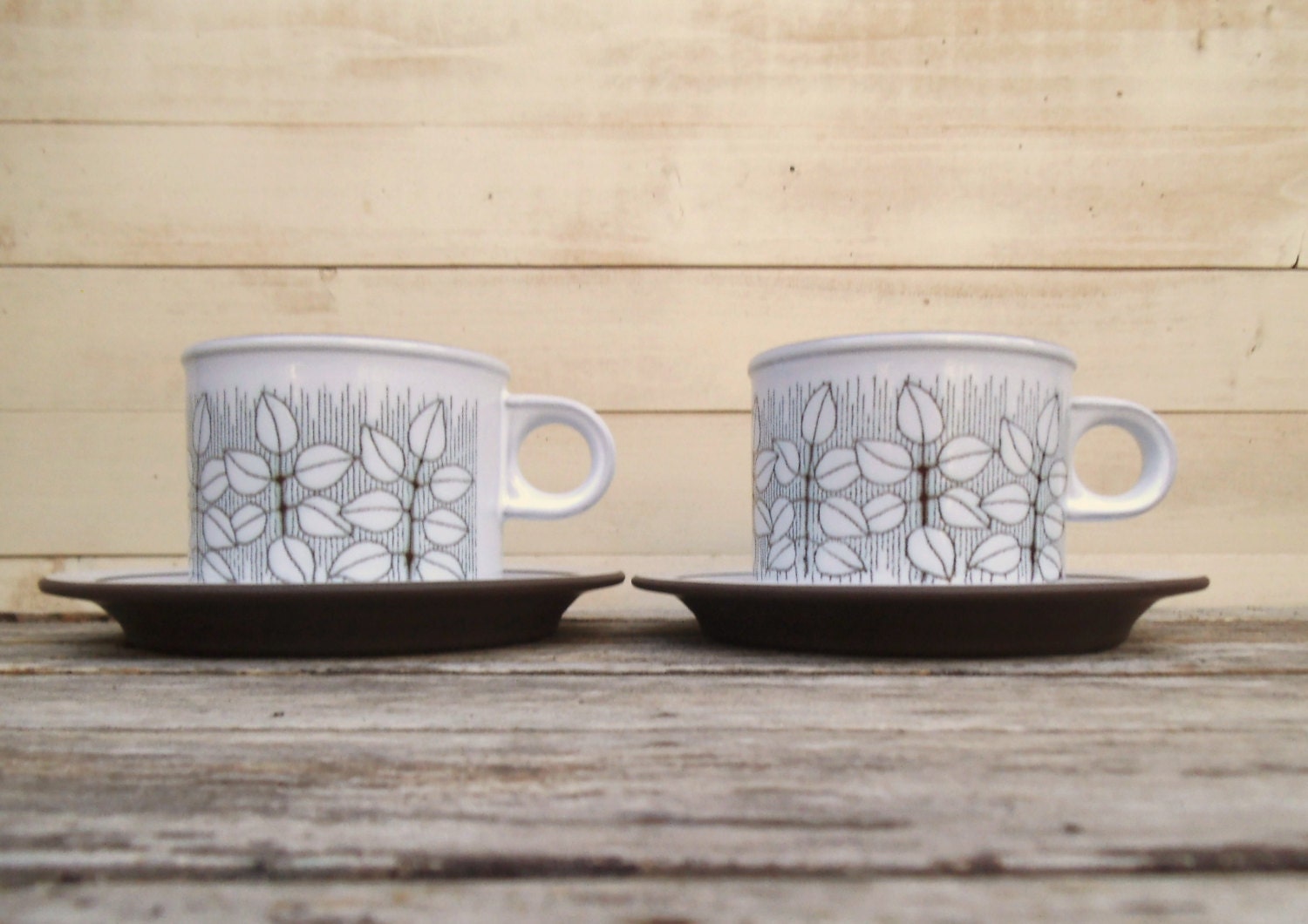 Pair of Hornsea Tea Cups and Saucers in the Charisma Pattern. Oven to