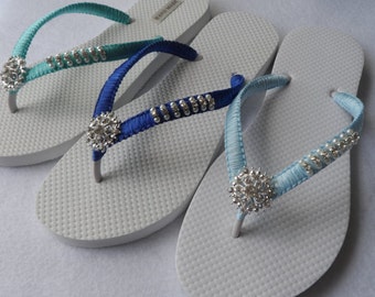 Tiffany Blue Bridal Flip Flops / Bridal Pearls Sandals / Color ...