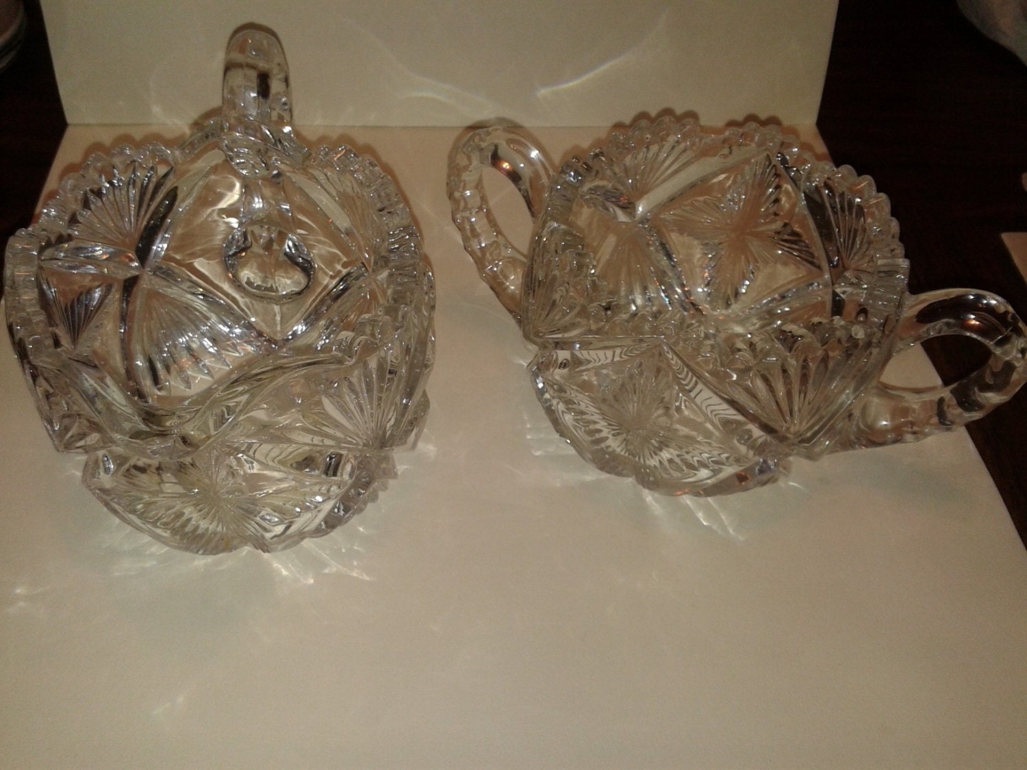 Vintage Cut Glass Creamer and Sugar Bowl by RobandJensOddsnEnds