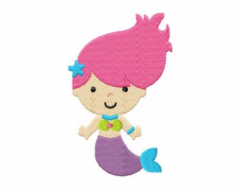 4X4 Pink and Purple Mermaid Machine Embroidery Design Multiple Formats Available - Instant Download