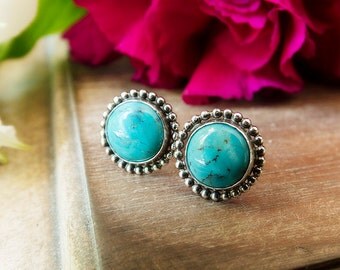 Turquoise Stud Earrings, Sterling Silver Stud Earrings, Gemstone Earrings, Gemstone Stud Earrings, Post Earrings, Everyday Earrings, Beaded