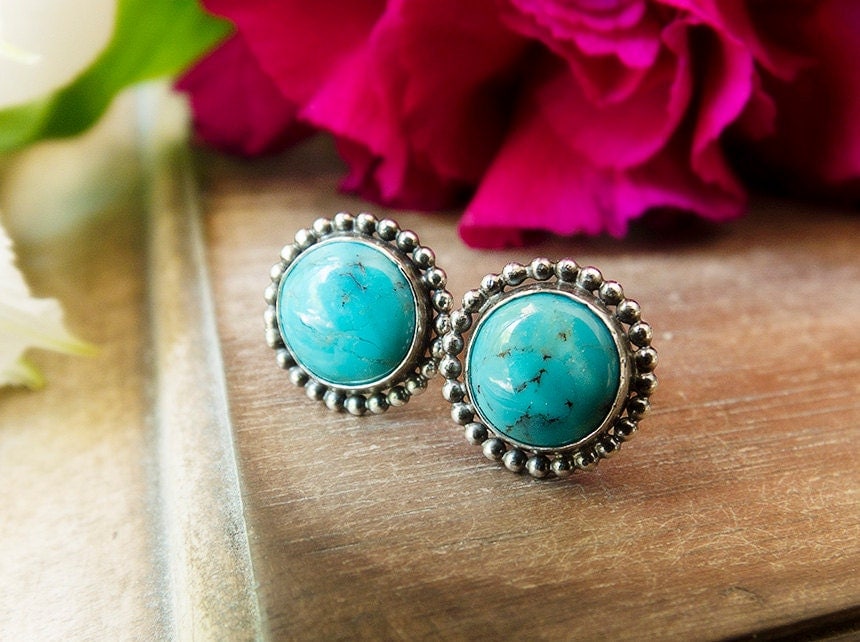 Turquoise Stud Earrings Sterling Silver Stud Earrings