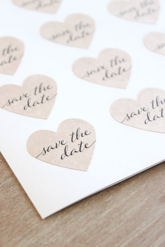 kraft heart save the date stickers engagement party invitation seals