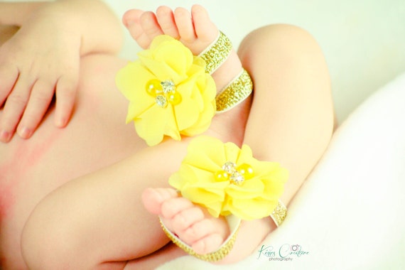 Yellow Baby Barefoot Sandal, Gold Baby Barefoot Sandals,Chic Little ...