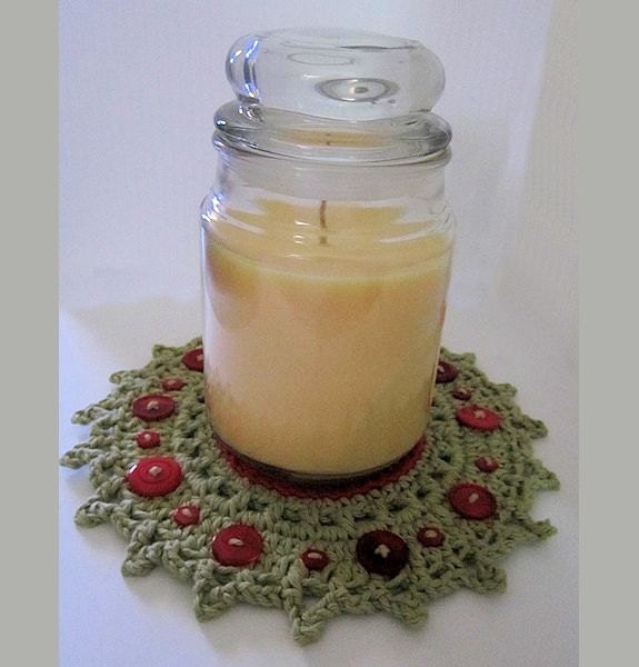 Christmas Candle Mat with Buttons Crochet by HandandHookCrochet