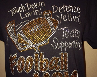 Football RhinestoneTouch Down Football Mom Rhinestone T-shirt With Bling