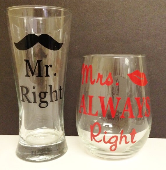 Items Similar To Mr And Mrs Right Glasses Set Of 2 49 Vinyl Colors Perfect For Weddings 9771