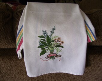 Kitchen Tea Towel with Herb Embroidery Design