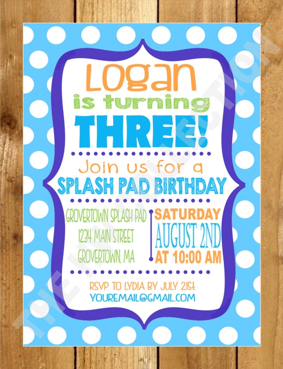 Birthday Invitation with blue polka dots Printable/Digital