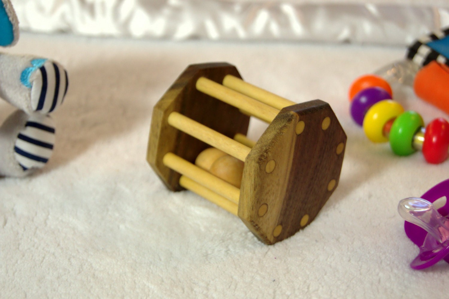 Baby Rattle Classic Handmade Wooden Rattle with Walnut