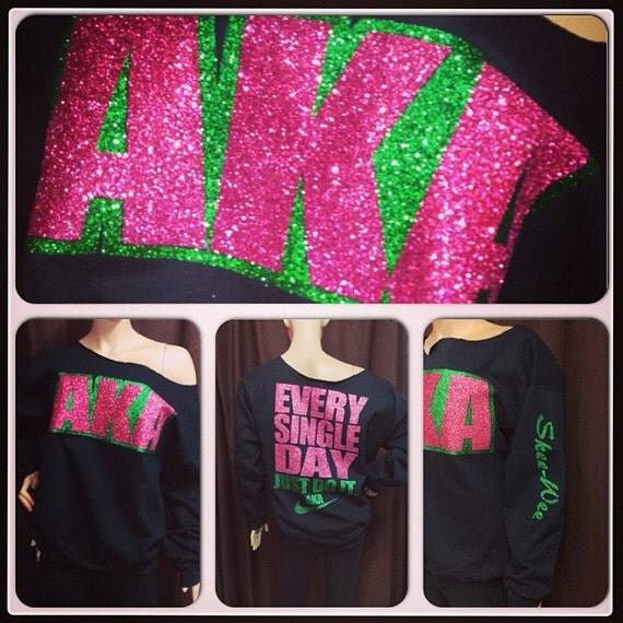 AKA Just Do It Glitter Off the Shoulder Sweatshirt by GlitterTees