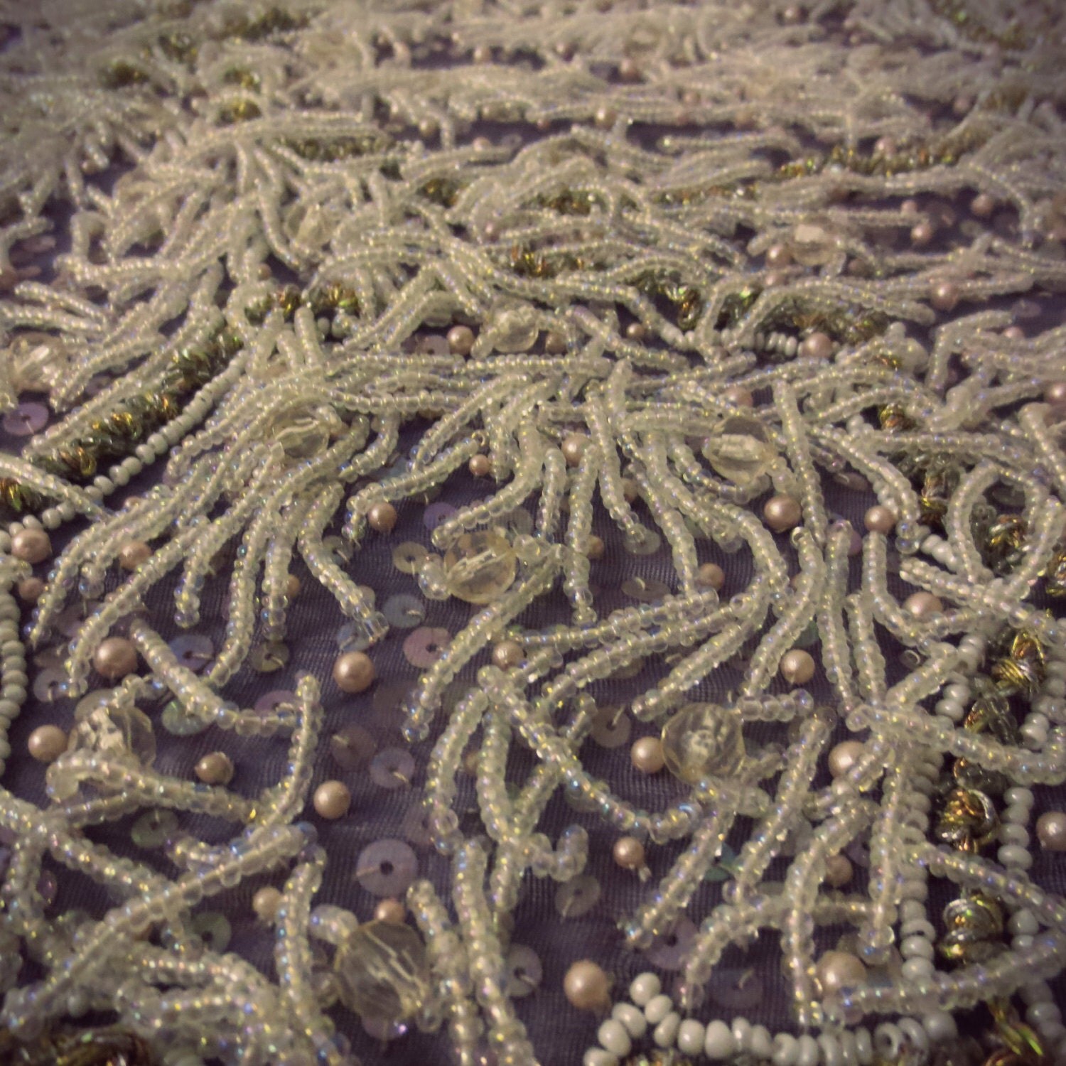 Beautiful Purple Fully Beaded Embroidered Organza Fabric with