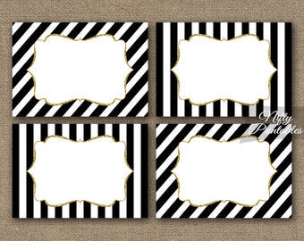 Black Labels - Black White Food Labels - Black & White Party Decorations - Black Gold Gift Tags Nametags - Baby Bridal Shower Tags BGL