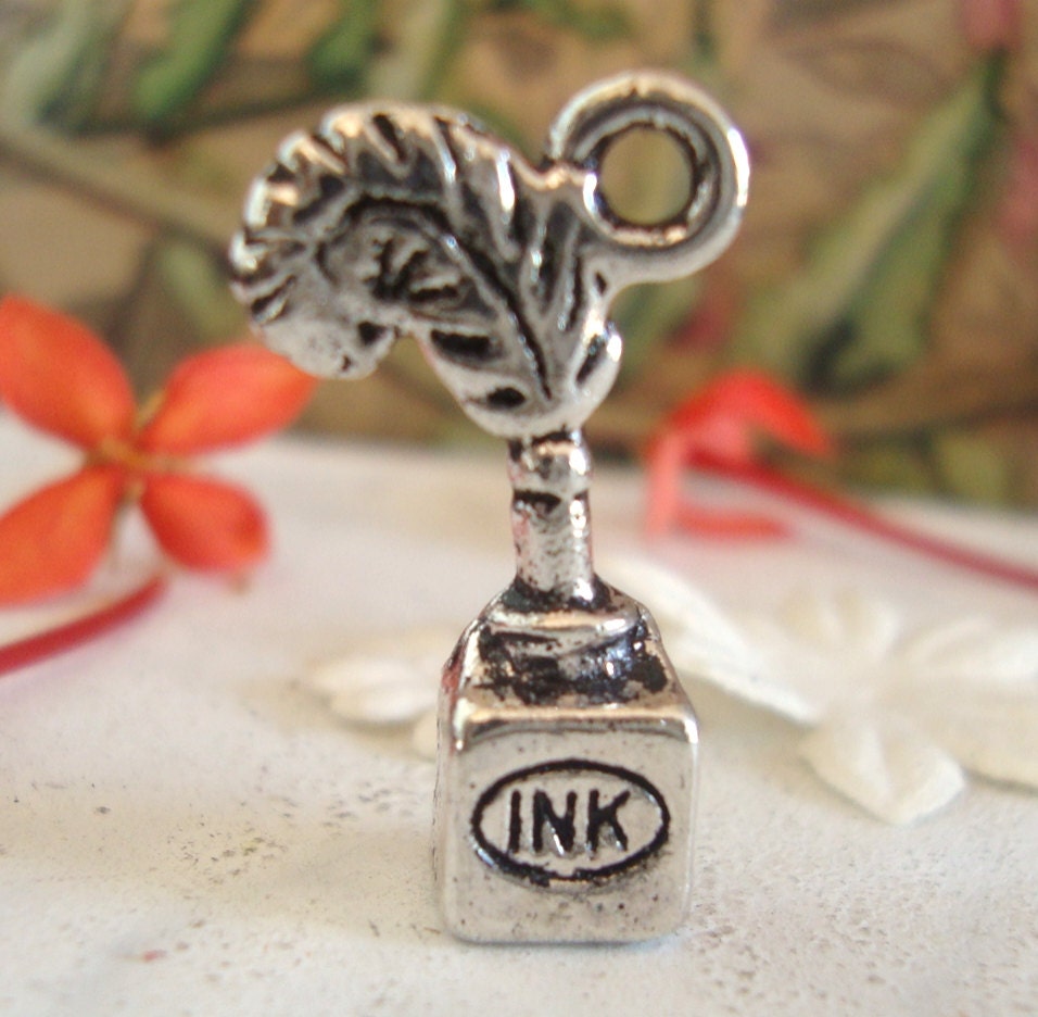 Feather Quill Ink bottle  charm Old world Steampunk  style