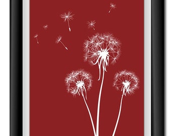 INSTANT DOWNLOAD Burgundy Rust Red White Dandelion Printable Art Digital Print Wall Decor Bathroom Bedroom Custom Modern Miminimalist Flower
